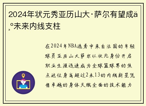 2024年状元秀亚历山大·萨尔有望成为未来内线支柱